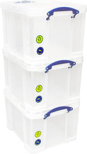 Load image into Gallery viewer, Pack of 3 35 Litre Clear Strong Really Useful Home Storage Boxes with Lids