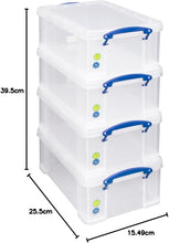 Load image into Gallery viewer, Pack of 4 9 Litre Clear Strong Really Useful Home Storage Boxes with Lids