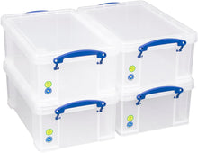 Load image into Gallery viewer, Pack of 4 9 Litre Clear Strong Really Useful Home Storage Boxes with Lids