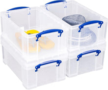 Load image into Gallery viewer, Pack of 4 9 Litre Clear Strong Really Useful Home Storage Boxes with Lids