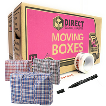 Load image into Gallery viewer, Pack of 20 Large Strong Moving House Cardboard Boxes &amp; 3 Extra Large Clothes Laundry Bags