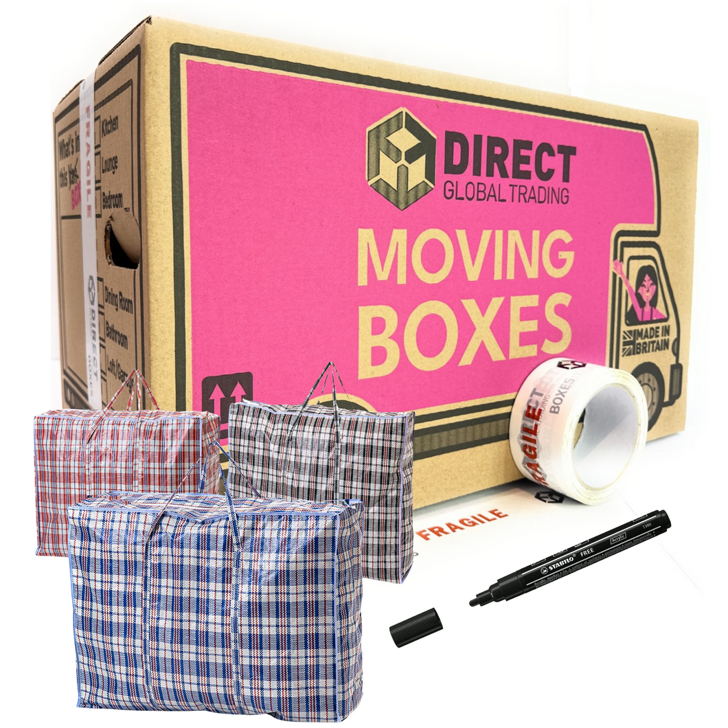 Pack of 20 Large Strong Moving House Cardboard Boxes & 3 Extra Large Clothes Laundry Bags